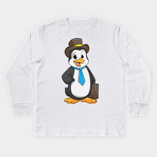 Penguin as entrepreneur with a briefcase Kids Long Sleeve T-Shirt